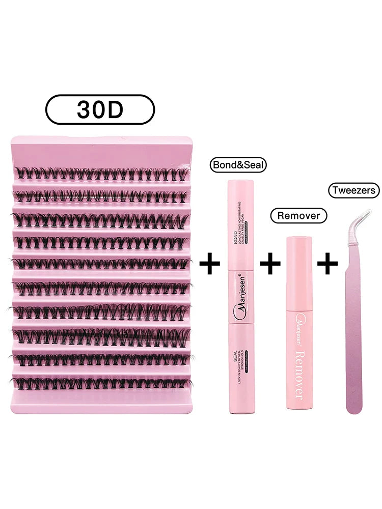 MANNJE-SEN DIY Eyelash Extension Kit – 200PCS Lash Clusters med Lash Bond & Seal, Professionella sminkverktyg för limning Lashes