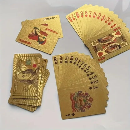 55PCS Gold Foil spela kort - 24K Gold Plastic Poker Set, vattentäta och hållbara magiska spel kort