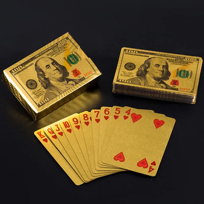 55PCS Gold Foil spela kort - 24K Gold Plastic Poker Set, vattentäta och hållbara magiska spel kort