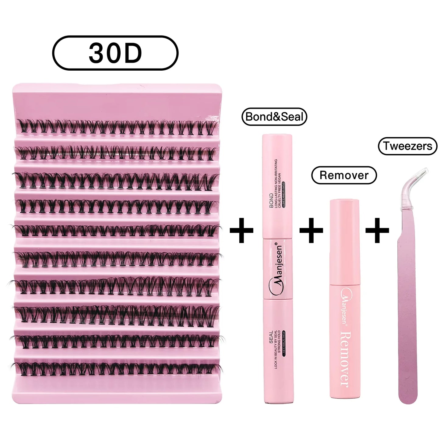 MANNJE-SEN DIY Eyelash Extension Kit – 200PCS Lash Clusters med Lash Bond & Seal, Professionella sminkverktyg för limning Lashes
