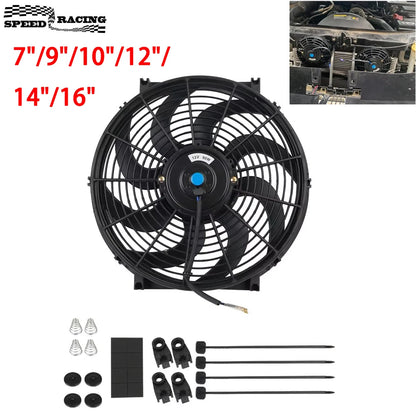 Universal 7/9/10/12/14/16 Inch 12V 80W Car Radiator Cooling Fan Blade – Electric Air Conditioning Fan Kit 2100RPM