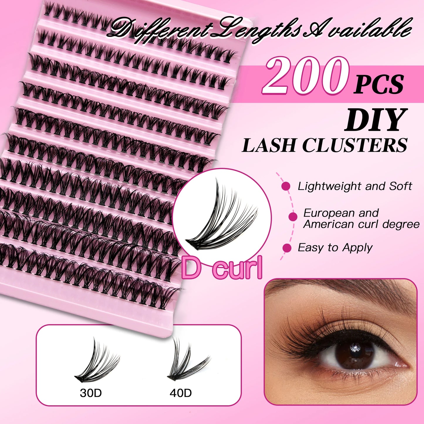MANNJE-SEN DIY Eyelash Extension Kit – 200PCS Lash Clusters med Lash Bond & Seal, Professionella sminkverktyg för limning Lashes