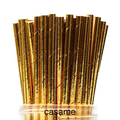 25PCS Metallic Gold & Silver Foil Papper Straws – Hjärta, Star & Chevron Mönster Biologiskt nedbrytbara Fest Straws för bröllop, födelsedag och evenemang
