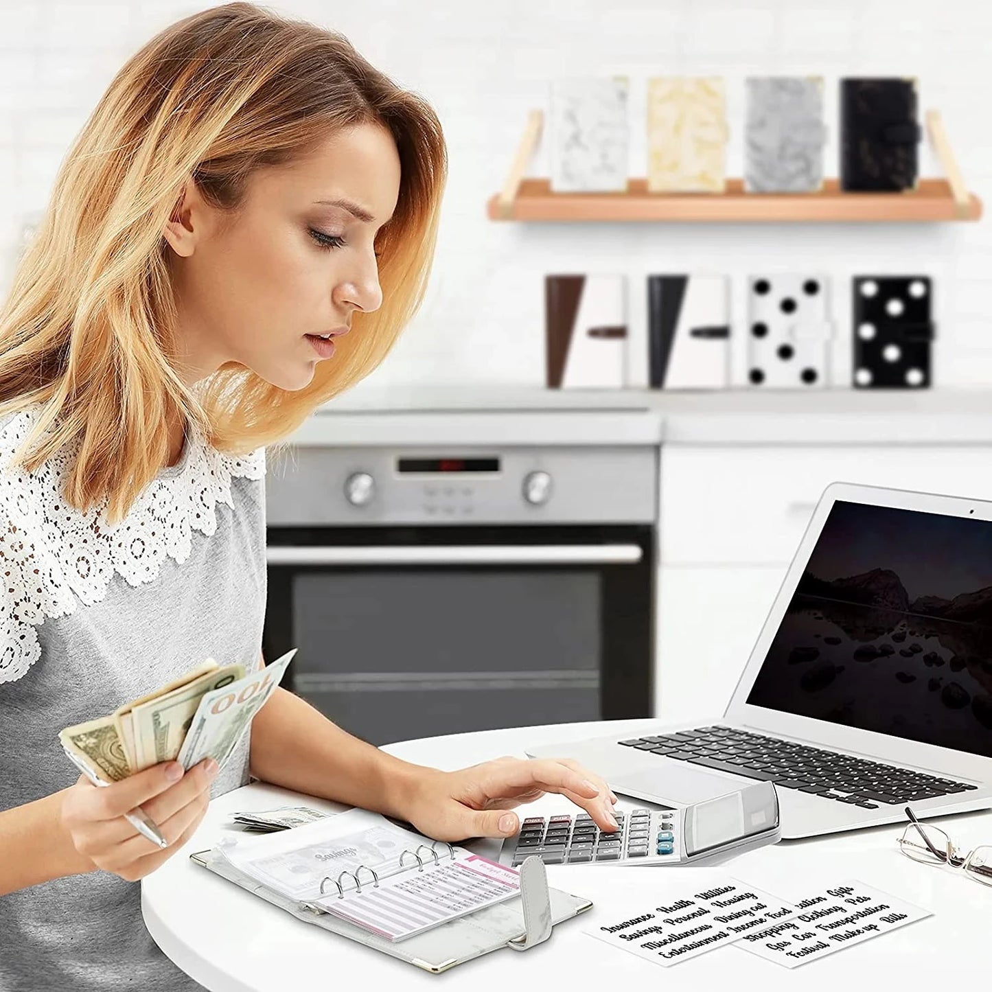 A6 PU läder budget planerare – Marble Anteckningsbok & pengar spara Arrangör för kontor, skola & personlig ekonomi