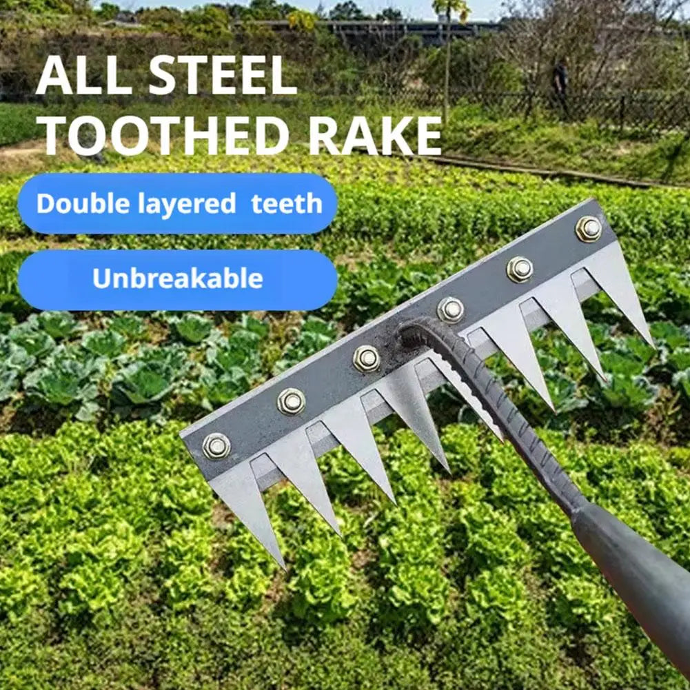 Carbon Steel Garden Weeding Rake – 5/6/7/8 Tandjordslossning & ogräsborttagningsverktyg för gård, trädgård och landskapsarkitektur