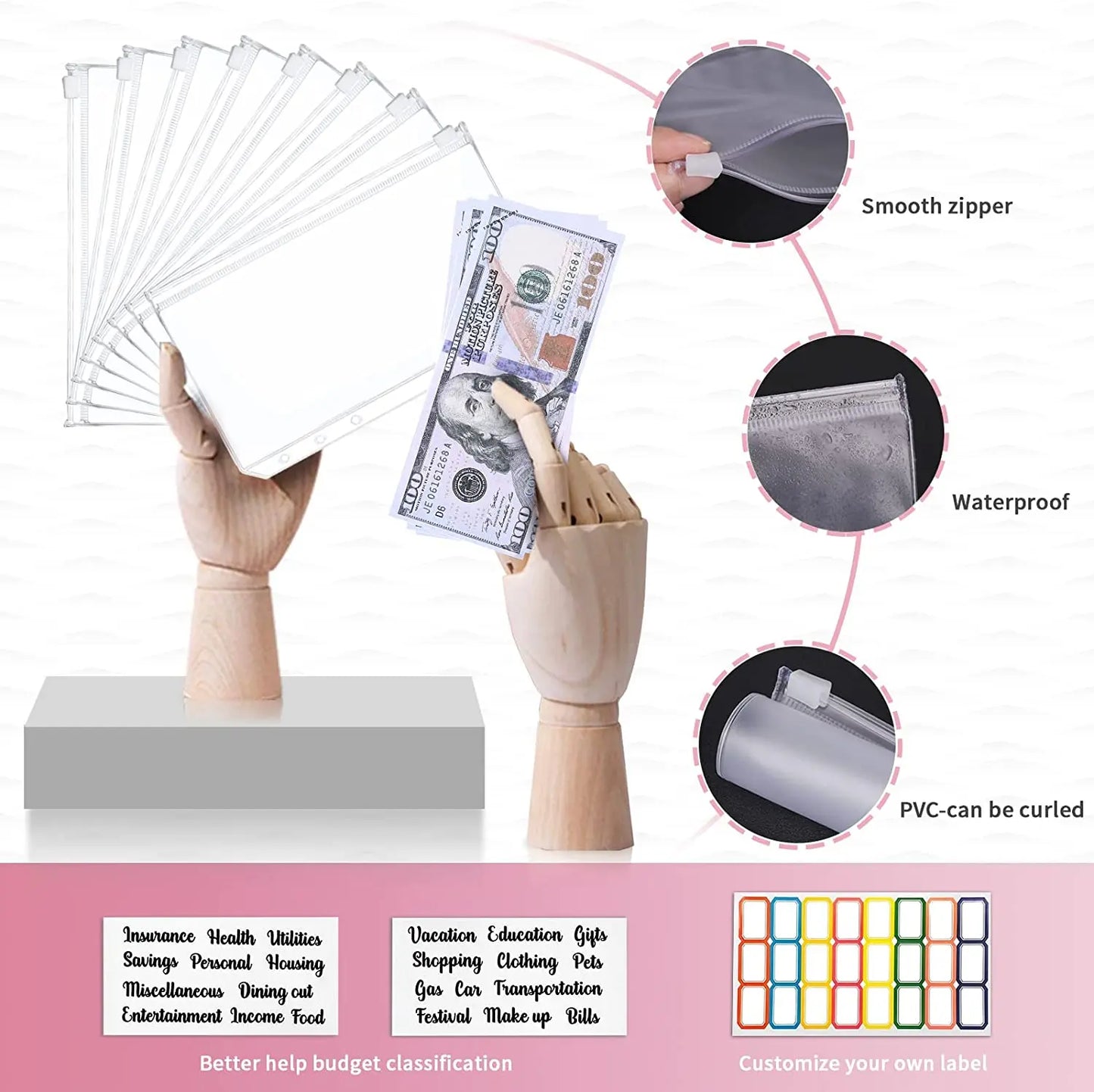 A6 PU läder budget planerare – Marble Anteckningsbok & pengar spara Arrangör för kontor, skola & personlig ekonomi