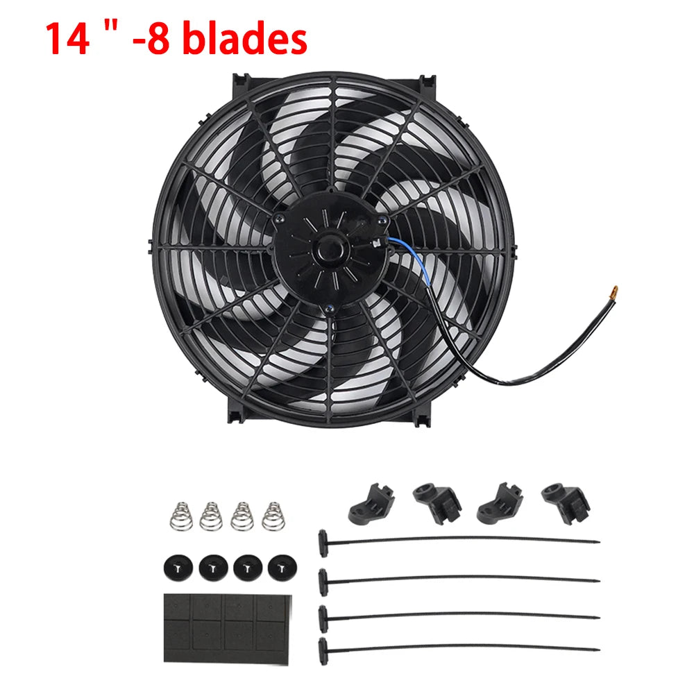 Universal 7/9/10/12/14/16 Inch 12V 80W Car Radiator Cooling Fan Blade – Electric Air Conditioning Fan Kit 2100RPM