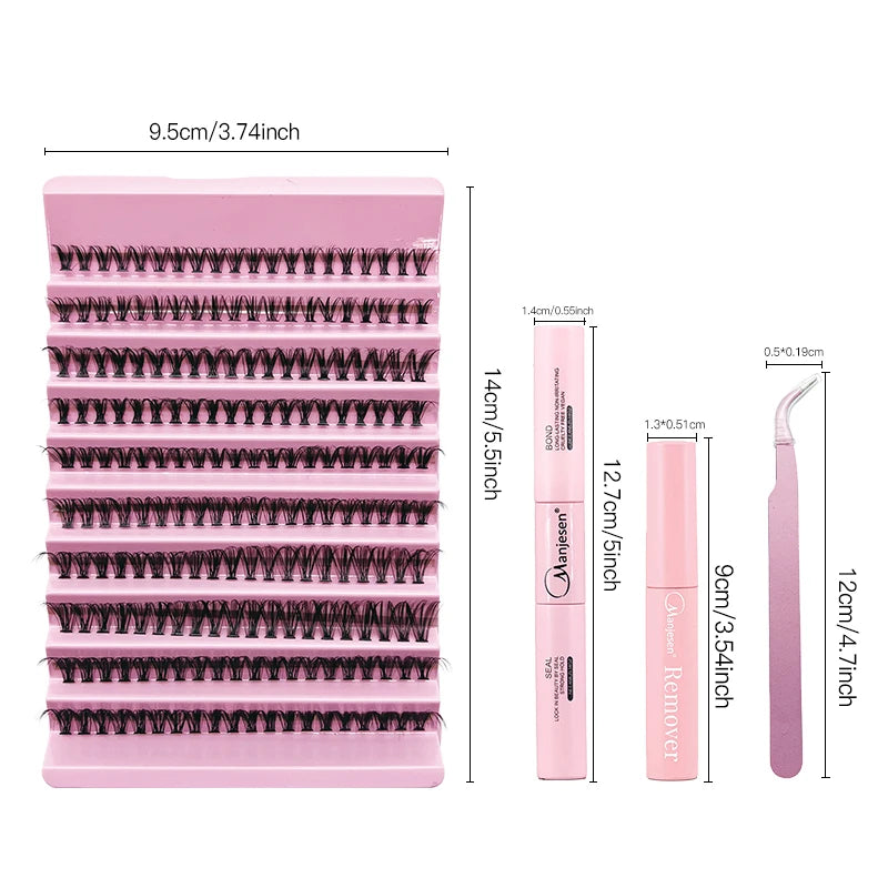 MANNJE-SEN DIY Eyelash Extension Kit – 200PCS Lash Clusters med Lash Bond & Seal, Professionella sminkverktyg för limning Lashes