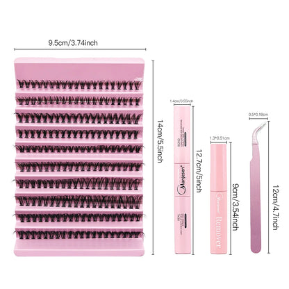 MANNJE-SEN DIY Eyelash Extension Kit – 200PCS Lash Clusters med Lash Bond & Seal, Professionella sminkverktyg för limning Lashes