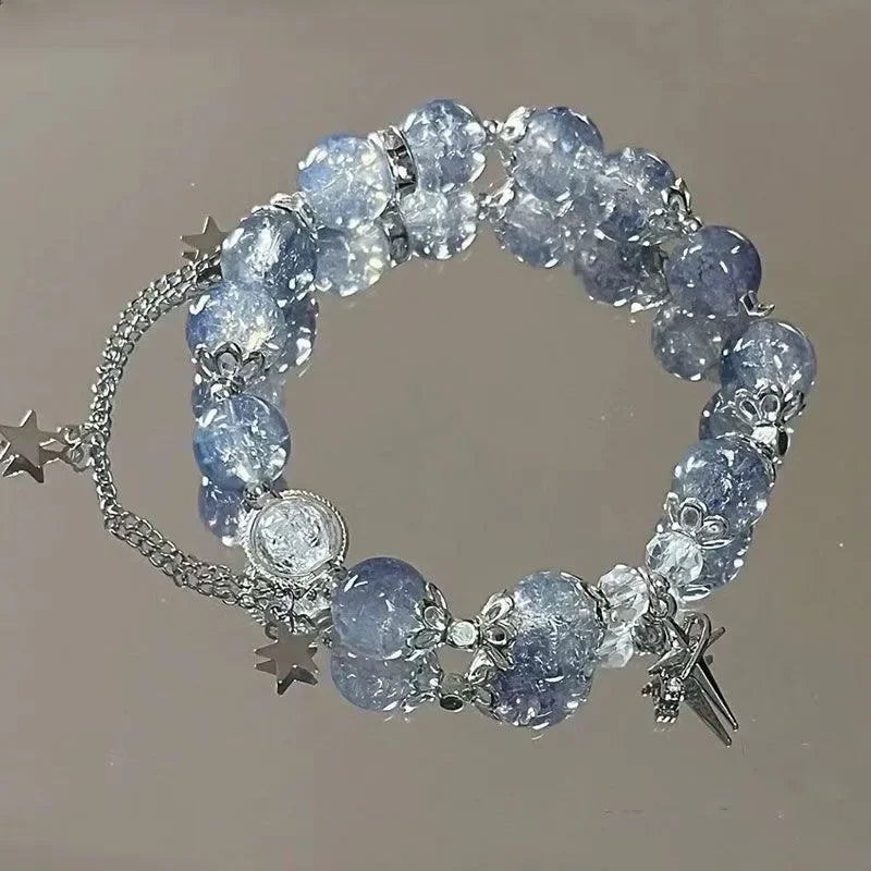 Niche Design Star Chain Tassel armband - Fantasy Blue Crystal Pärlor Elastiska rep armband för kvinnor